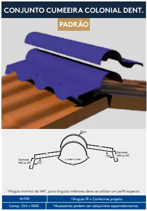 Conjunto Cumeeira Dentada para Isotelha Colonial Terracota — Peça de 1 m — foto 3