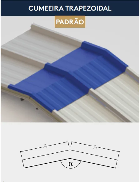 Cumeeira Trapezoidal 3 Trapézios para Isotelha — Galvalume, Peça de 1 m