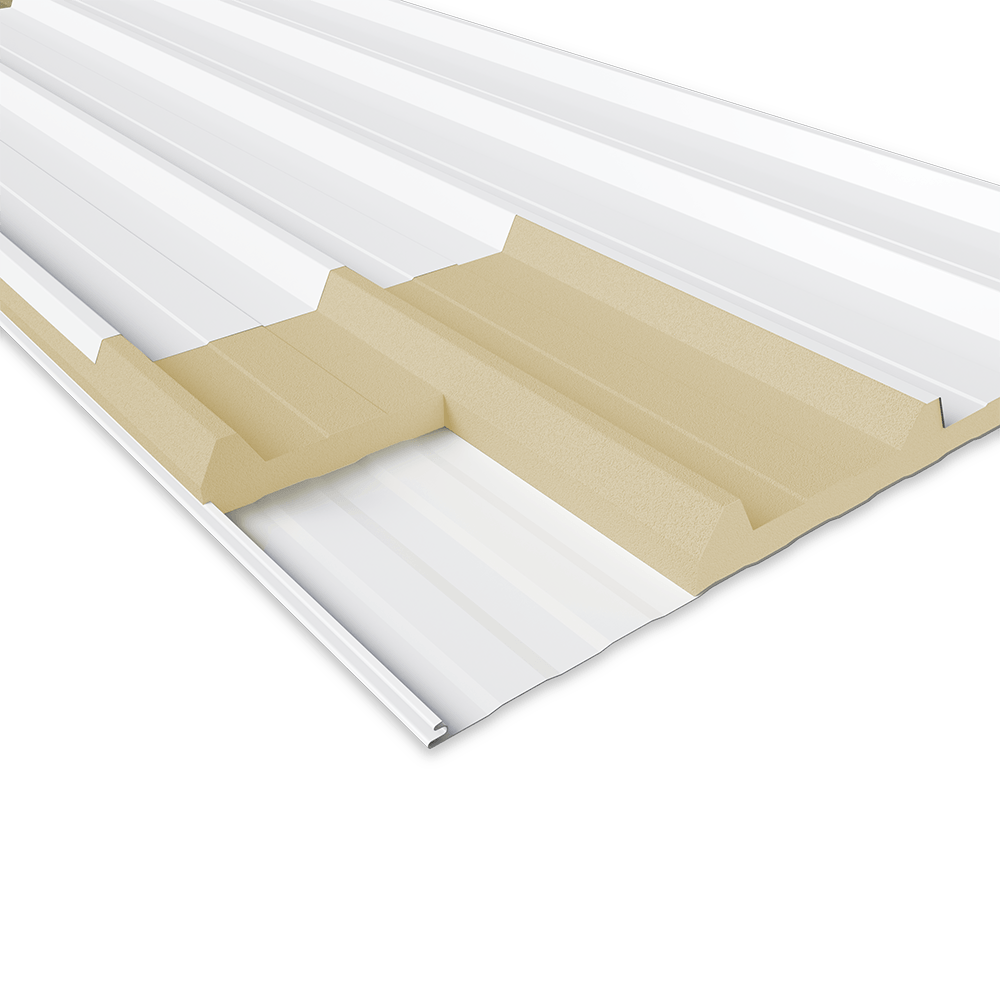 Isotelha 5 Trapézios Térmica Sanduíche Branco Neve c/ Encaixe p/ Clip Solar– núcleo em PIR 30 mm - Aço 0,50mm