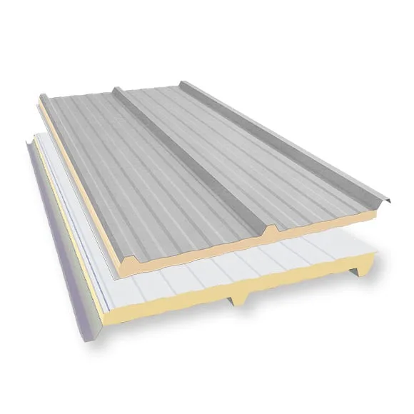 Isotelha Trapezoidal Térmica Sanduíche – Aço Galvalume Natural com Forro Branco Neve – núcleo em PIR 30 mm