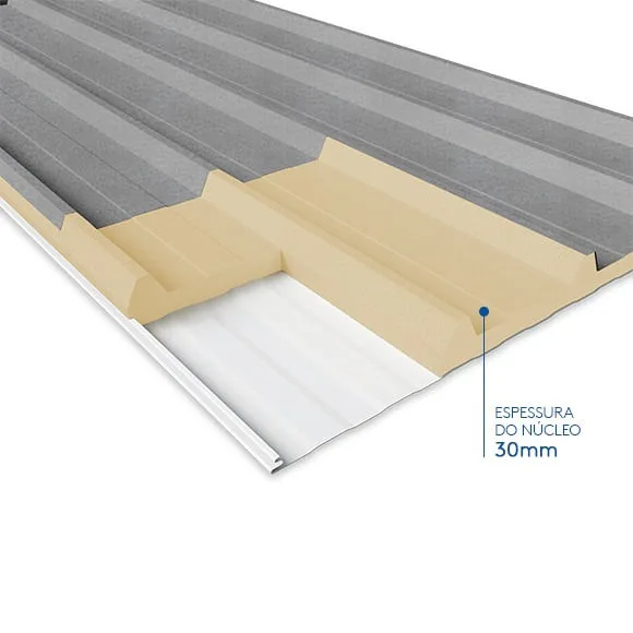Isotelha Trapezoidal Térmica Sanduíche – Aço Galvalume Natural com Forro Branco Neve – PIR 30 mm, aço 0,43 mm — Oferta de Outubro — foto 5