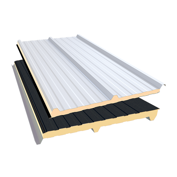 Isotelha Trapezoidal Térmica Sanduíche com Forro Preto – núcleo em PIR 20 mm