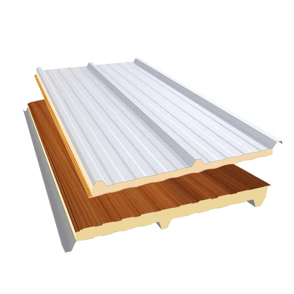 Isotelha Trapezoidal Térmica Sanduíche Branco Neve com Forro Amadeirado Escura– núcleo em PIR 30 mm
