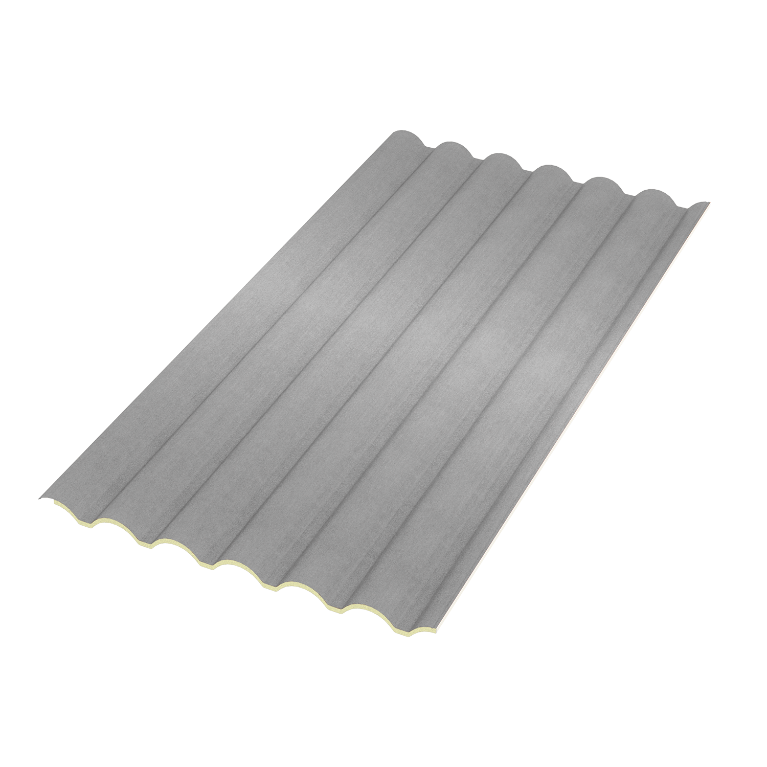Telha Ondulada Térmica Sanduíche Sem Forro GALVALUME, SEM PINTURA – núcleo em PIR 15 mm