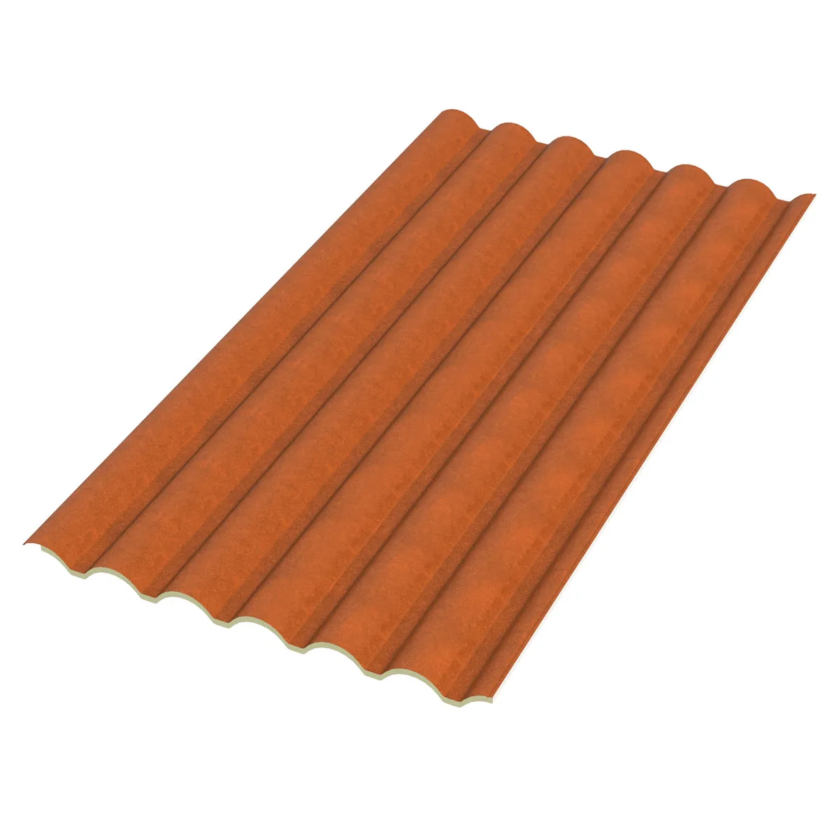 Telha Ondulada Térmica Sanduíche Sem Forro Terracota – núcleo em PIR 15 mm