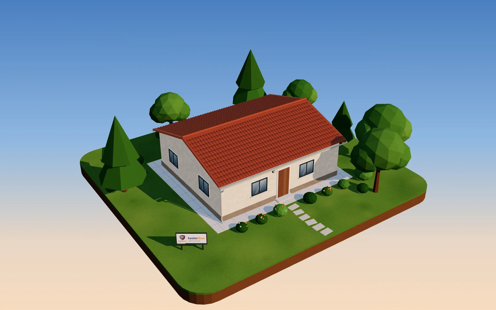 Maquete 3D de um telhado no simulador